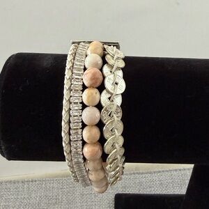 Victoria Emerson Multi Strand Bracelet Silver Coin Crystal & Stone Boho Wrap